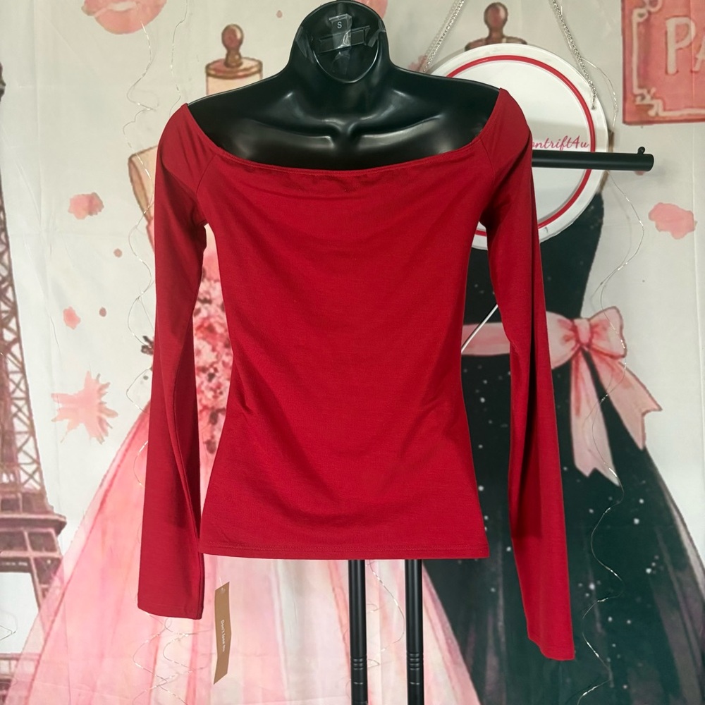 New Reformation-Style Red Top (Off-Shoulder Long Sleeve) Sz S - Picture 6 of 13